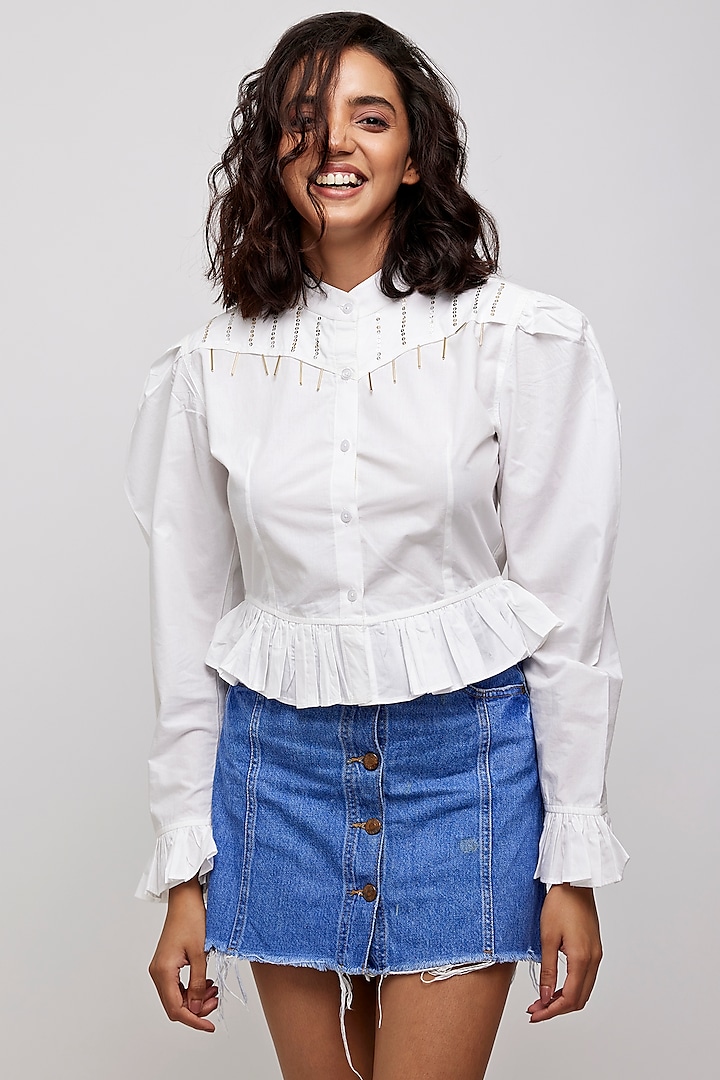 White Hand Embroidered Shirt by Daisy Days