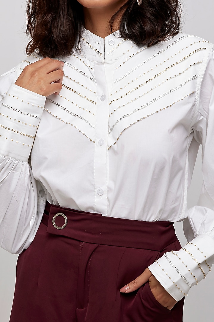 White Shirt With Hand Embroidery by Daisy Days at Pernia's Pop Up Shop