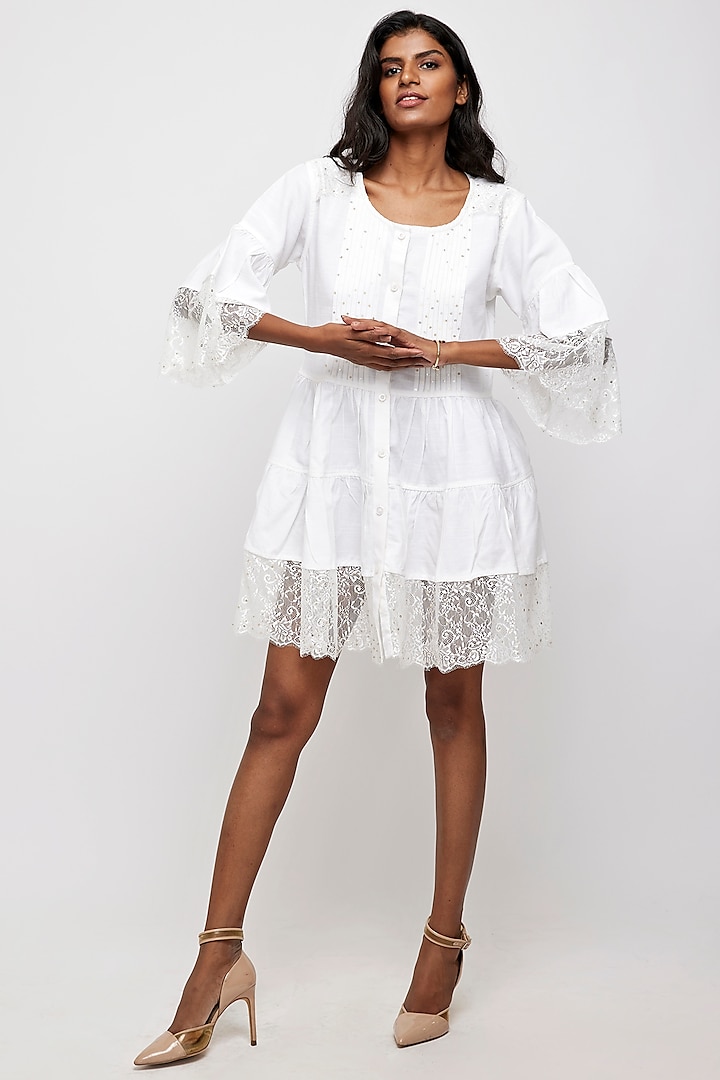 White Tiered Mini Dress by Daisy Days
