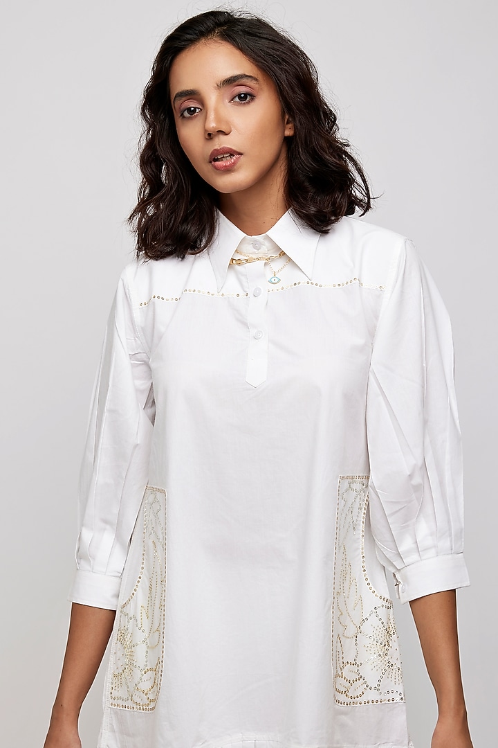 White Embellished Summer Shirt Dress by Daisy Days at Pernia's Pop Up Shop