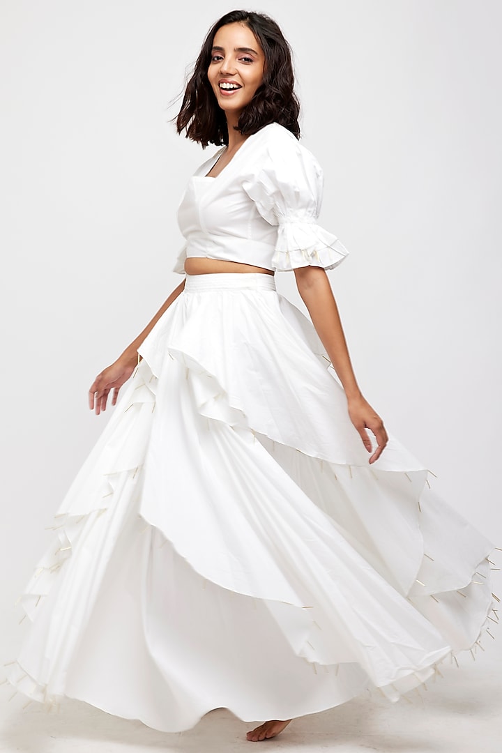 White Cotton Modal Cicular Skirt Set by Daisy Days