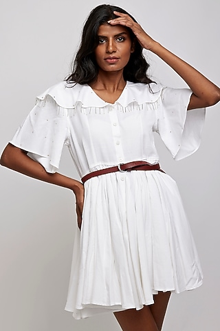 White Sequins Embellished Dress by Daisy Days