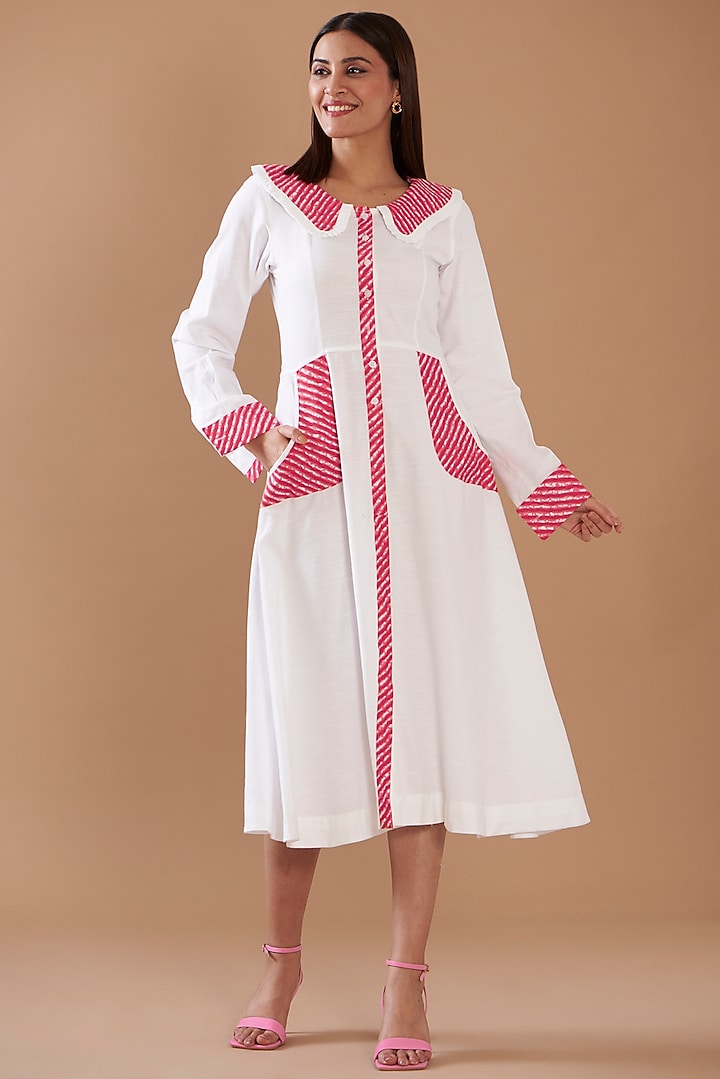 White Cotton Viscose Midi Dress by Daisy Days