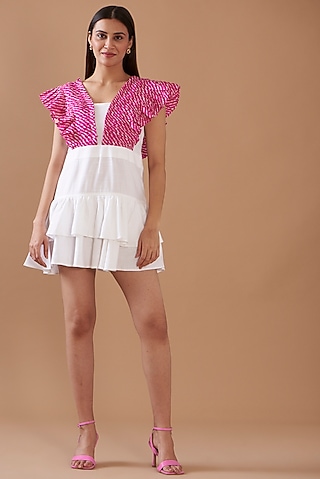 White Cotton Viscose Mini Dress by Daisy Days