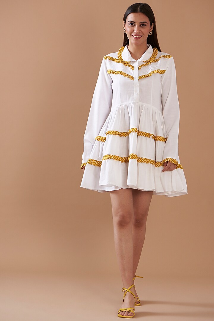 White Cotton Viscose Mini Tiered Dress by Daisy Days