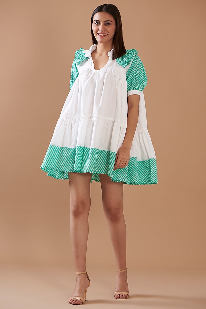 White Cotton Viscose Mini Tiered Dress by Daisy Days