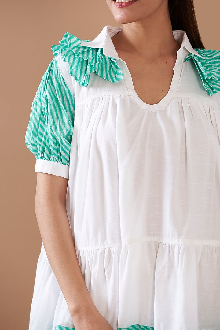 White Cotton Viscose Mini Tiered Summer Dress by Daisy Days at Pernia's Pop Up Shop