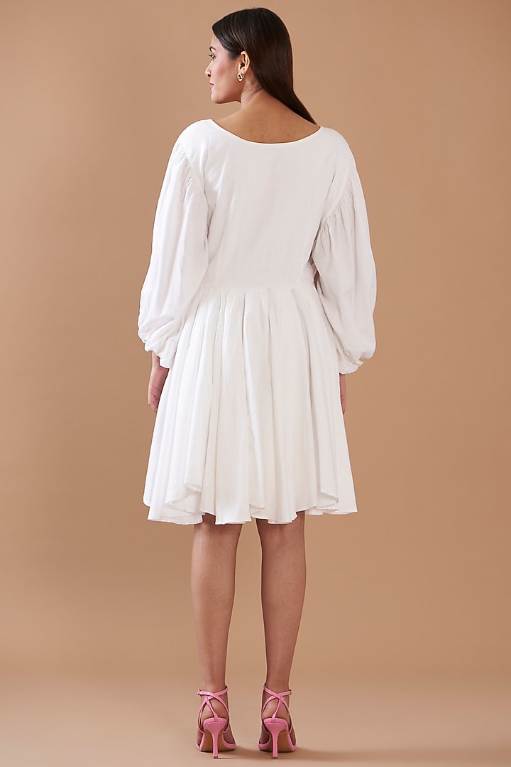 White Cotton Viscose Block Printed Mini Summer Dress by Daisy Days at Pernia's Pop Up Shop