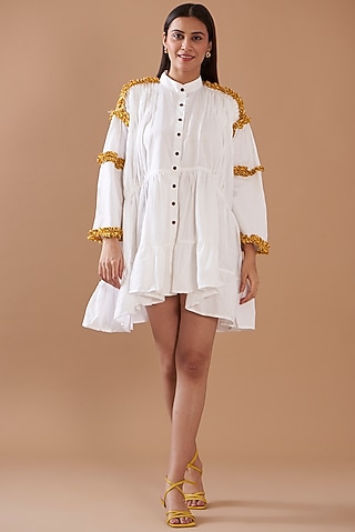 White Cotton Viscose Oversized Mini Dress by Daisy Days