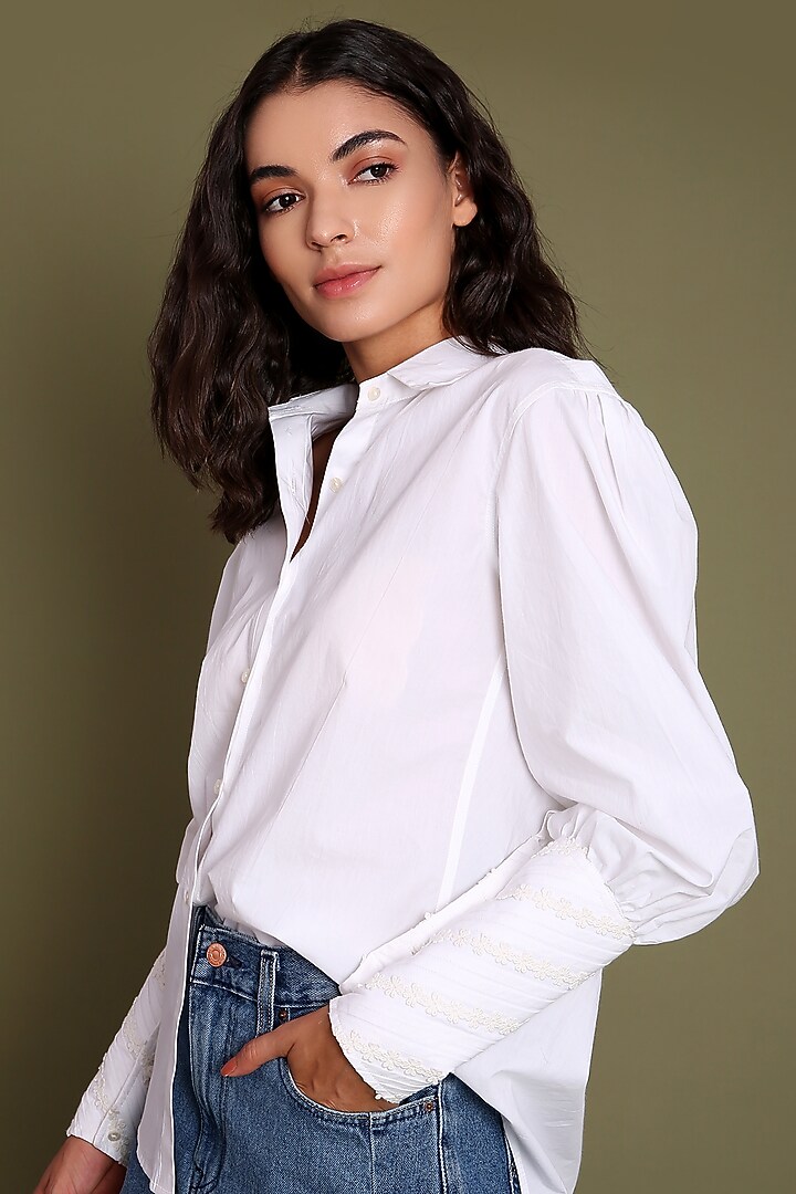 White Shirt With Floral Lace by Daisy Days at Pernia's Pop Up Shop
