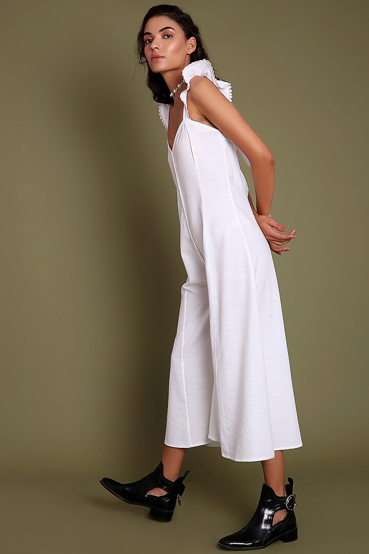 White Pure Cotton Jumpsuit by Daisy Days at Pernia's Pop Up Shop