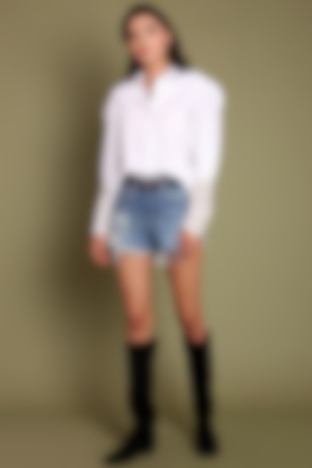 White Overlap Pleats Shirt With Pearls by Daisy Days at Pernia's Pop Up Shop