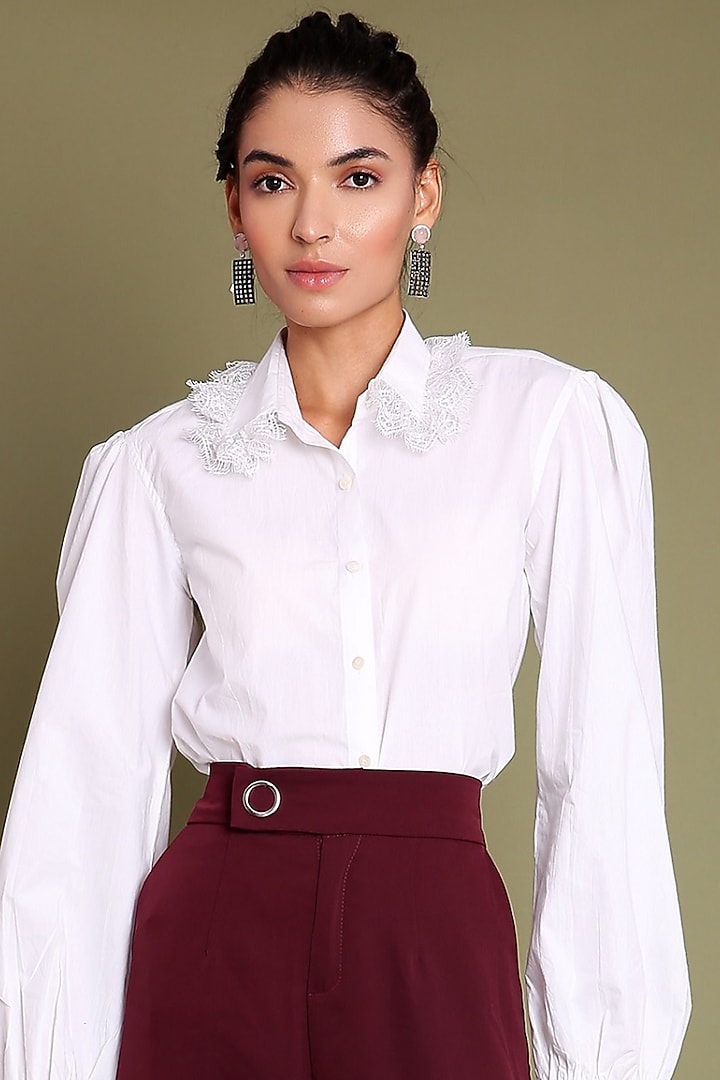 White Pure Cotton Shirt With Lace by Daisy Days at Pernia's Pop Up Shop