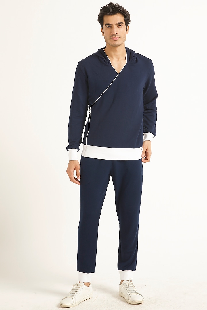 Navy Blue Overlapped Hoodie by Dash and Dot Men