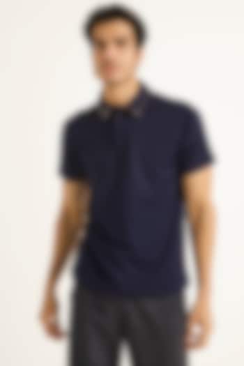 Navy Blue Hand Embroidered Polo T-Shirt by Dash and Dot Men at Pernia's Pop Up Shop