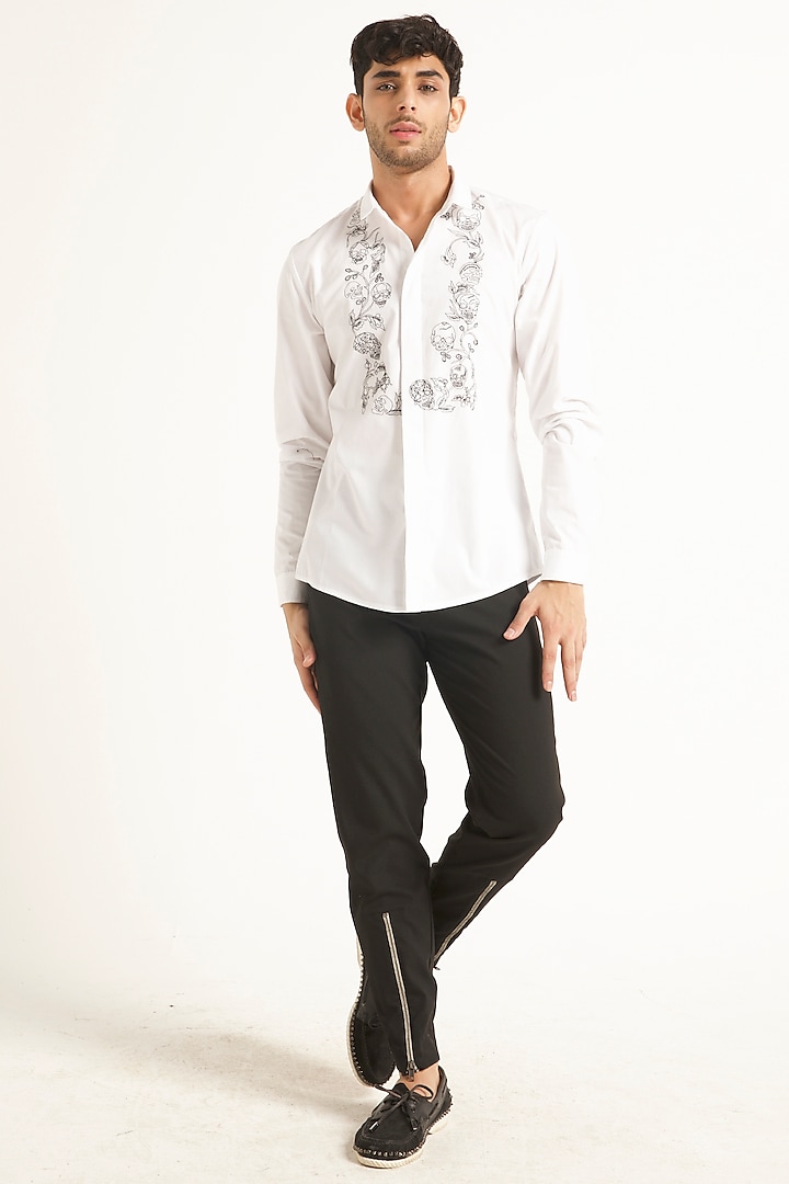 White Embroidered Shirt by Dash and Dot Men