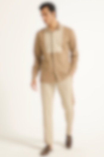 Beige & Khaki Suiting Pant Set by Dash and Dot Men