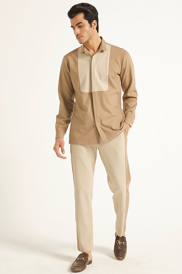 Beige & Khaki Suiting Pant Set by Dash and Dot Men at Pernia's Pop Up Shop