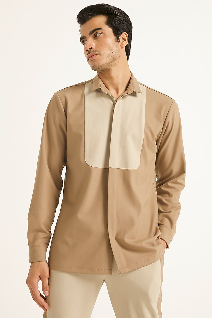 Beige & Khaki Suiting Pant Set by Dash and Dot Men at Pernia's Pop Up Shop