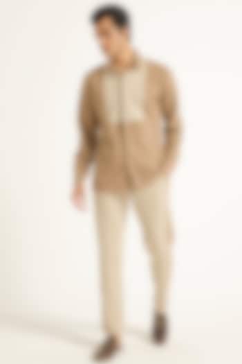 Beige Suiting Straight Pants by Dash and Dot Men