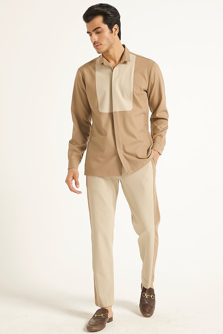 Beige Suiting Straight Pants by Dash and Dot Men