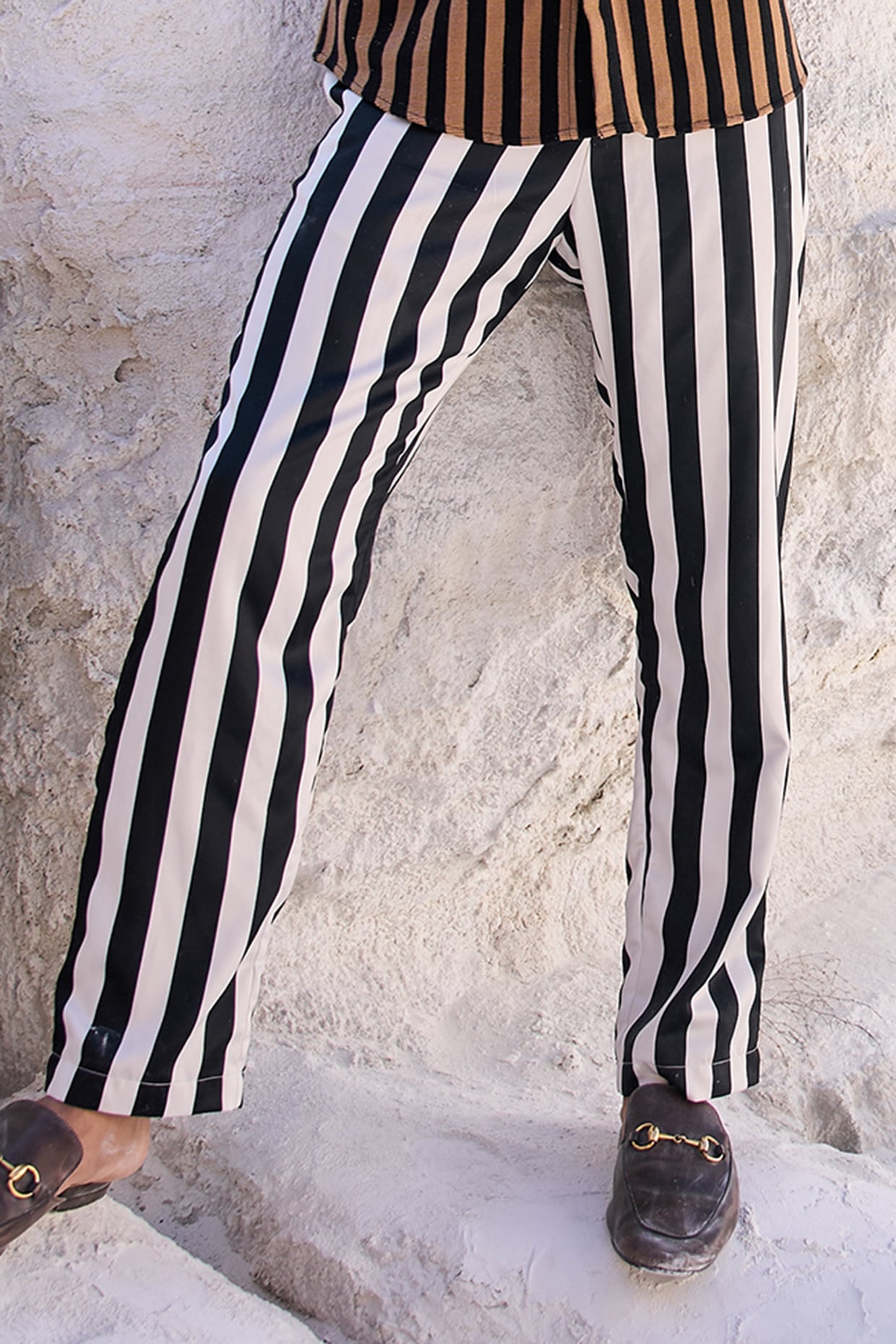 Black White Satin Striped Pants by Dash and Dot Men at Pernia s Pop Up Shop