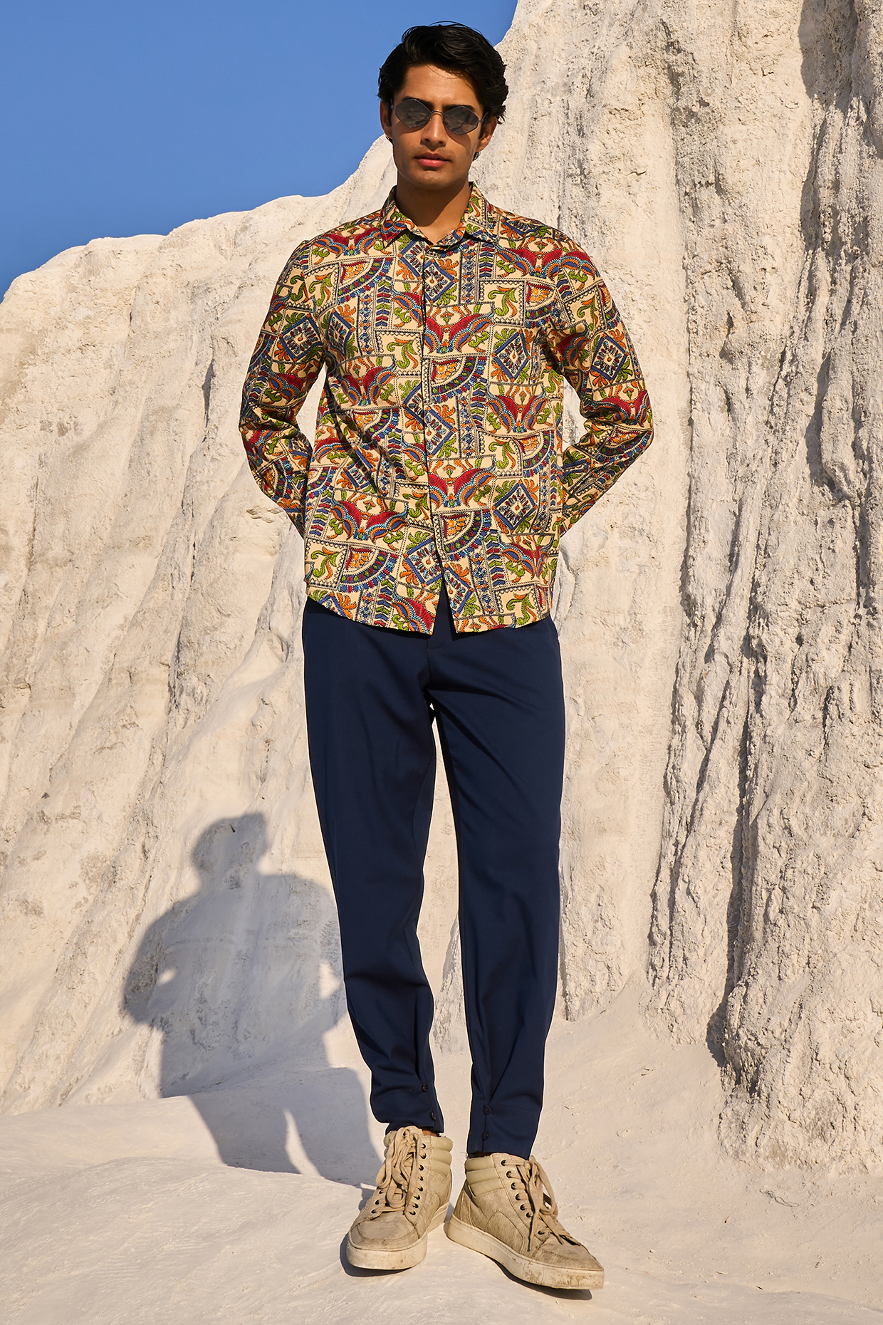Multi-Colored Tencel Kalamkari Printed Summer Shirt by Dash and Dot Men at Pernia's Pop Up Shop