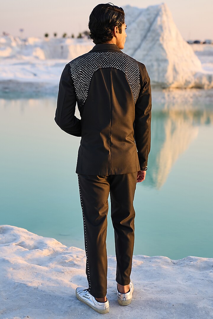 Black Polyester Viscose Embroidered Blazer Set by Dash and Dot Men at Pernia's Pop Up Shop