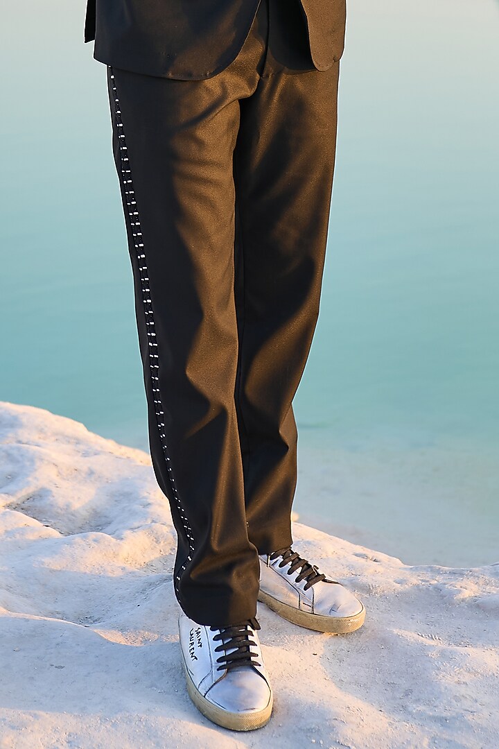 Black Polyester Viscose Embroidered Blazer Set by Dash and Dot Men at Pernia's Pop Up Shop