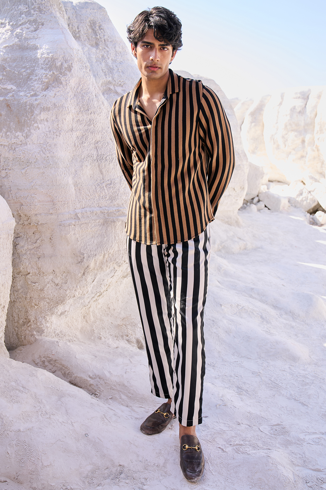 Black & Brown Organic Cotton Striped Knitted Shirt by Dash and Dot Men