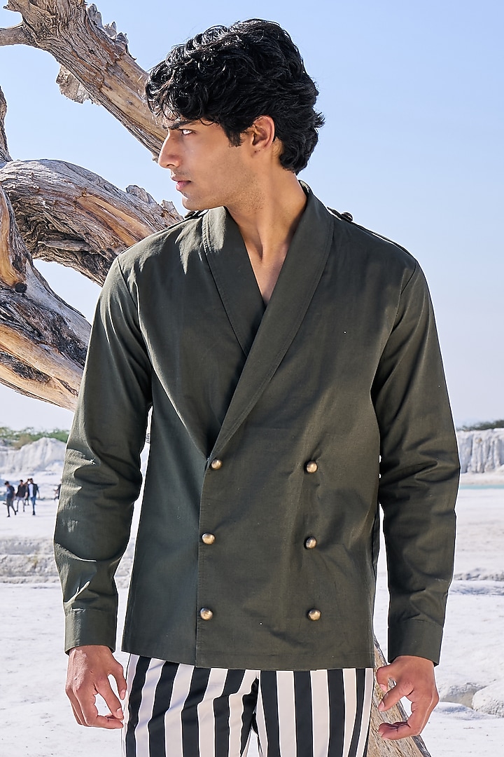 Military Green Cotton Poplin Summer Shirt by Dash and Dot Men at Pernia's Pop Up Shop