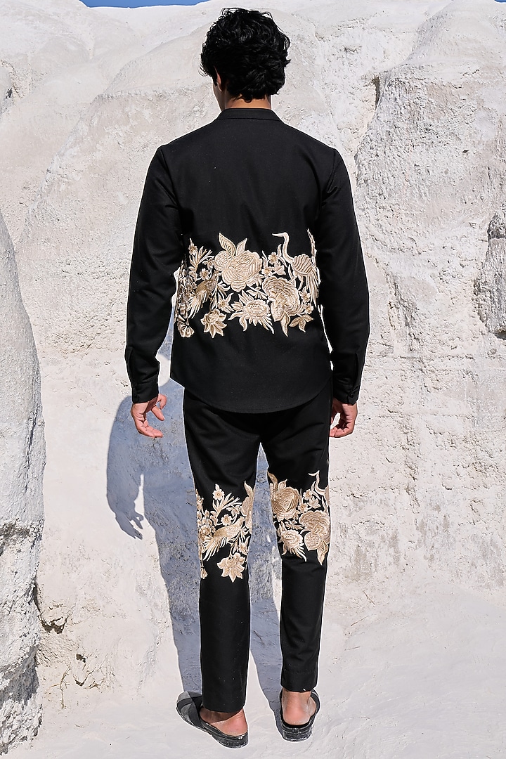 Black Polyester Viscose Embroidered Pants by Dash and Dot Men at Pernia's Pop Up Shop