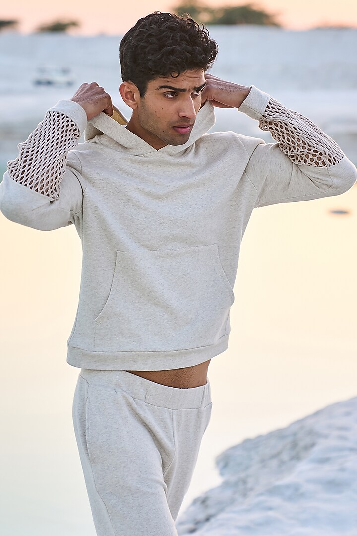 White Cotton Hoodie T-Shirt by Dash and Dot Men at Pernia's Pop Up Shop