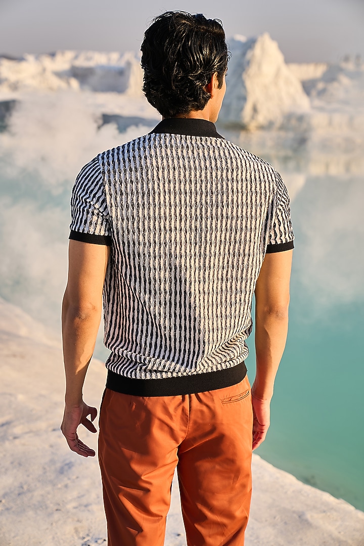 Black & White Jacquard Polo T-Shirt by Dash and Dot Men at Pernia's Pop Up Shop
