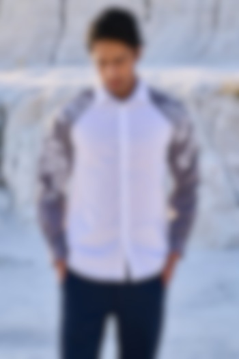 White & Grey Organic Cotton Embroidered Summer Shirt by Dash and Dot Men at Pernia's Pop Up Shop