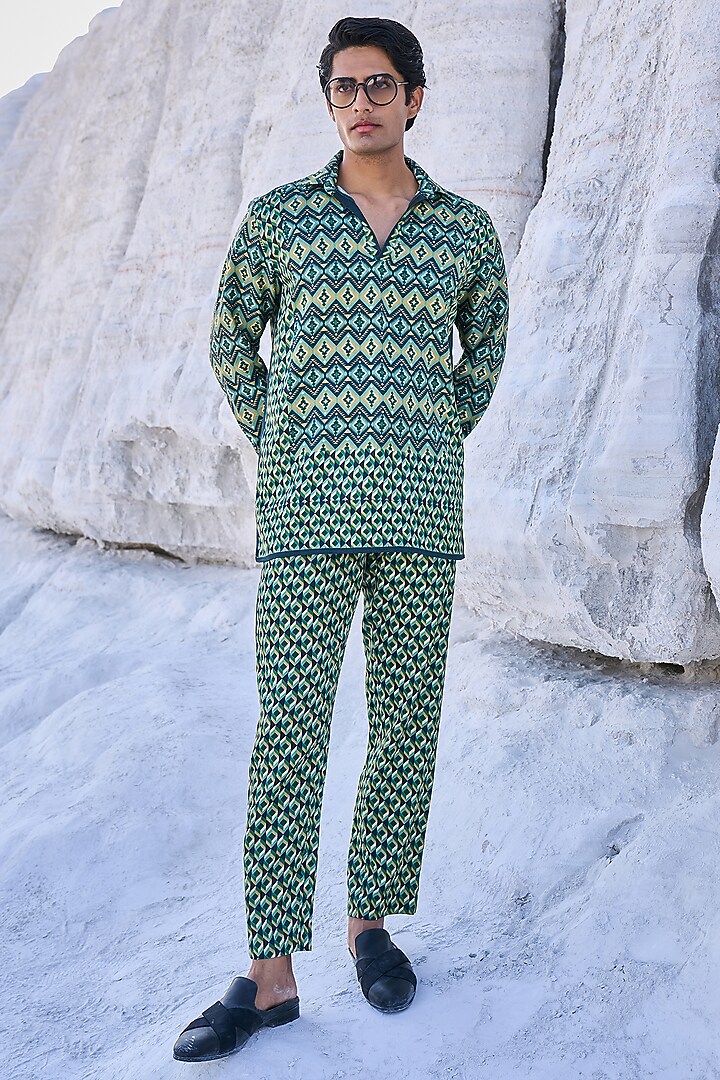 Green Tencel Mosaic Pattern Summer Shirt by Dash and Dot Men at Pernia's Pop Up Shop