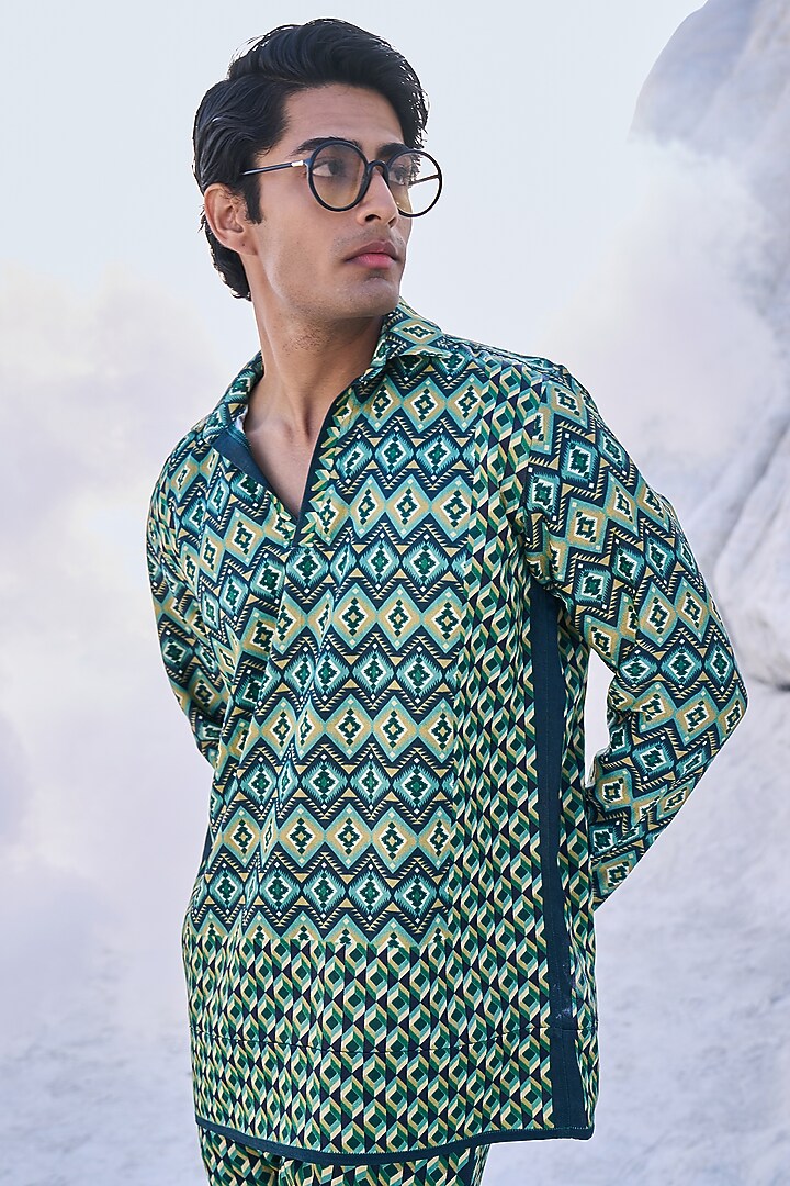 Green Tencel Pant set by Dash and Dot Men at Pernia's Pop Up Shop