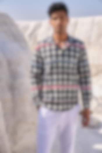 Navy Blue & White Cotton Checkered Printed Summer Shirt by Dash and Dot Men at Pernia's Pop Up Shop