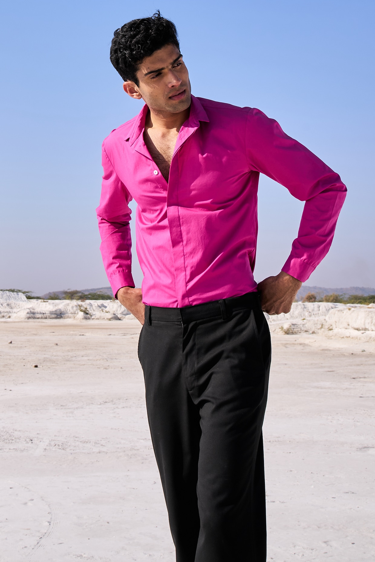 Hot pink button store up shirt mens