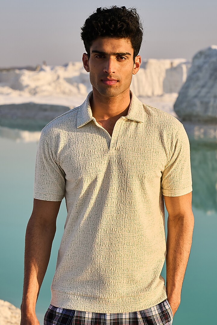 Black Jacquard Polo T-Shirt by Dash and Dot Men at Pernia's Pop Up Shop
