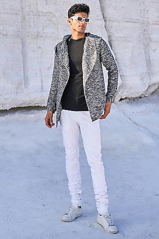 Textured Grey Knitted Hoodie by Dash and Dot Men