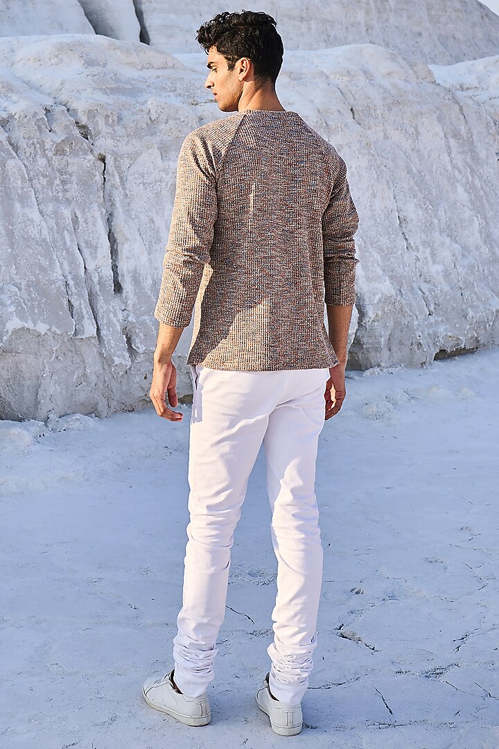 Beige Knitted Fabric T-Shirt by Dash and Dot Men at Pernia's Pop Up Shop