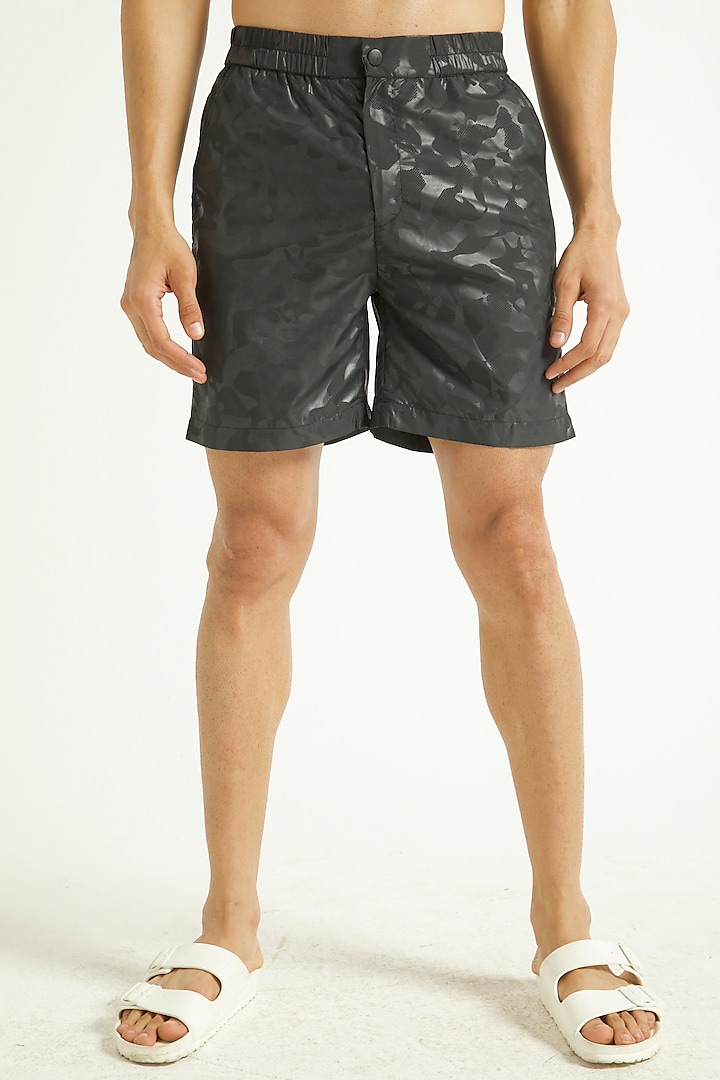 Charcoal Black Printed Swim Shorts by Dash and Dot Men