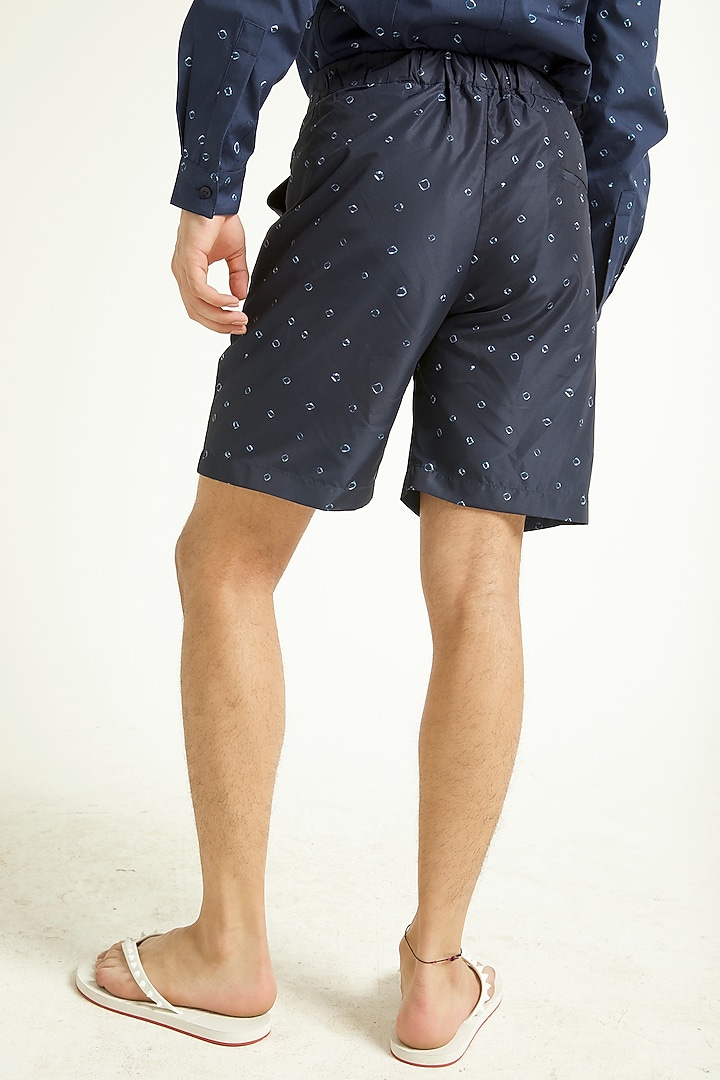 Midnight Blue Nylon Shibori Printed Shorts by Dash and Dot Men at Pernia's Pop Up Shop