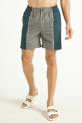 Teal & Grey Nylon Color-Blocked Shorts by Dash and Dot Men