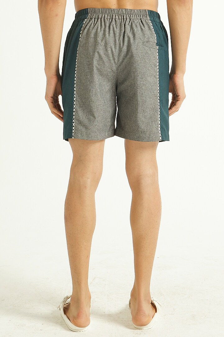 Teal & Grey Nylon Color-Blocked Shorts by Dash and Dot Men at Pernia's Pop Up Shop