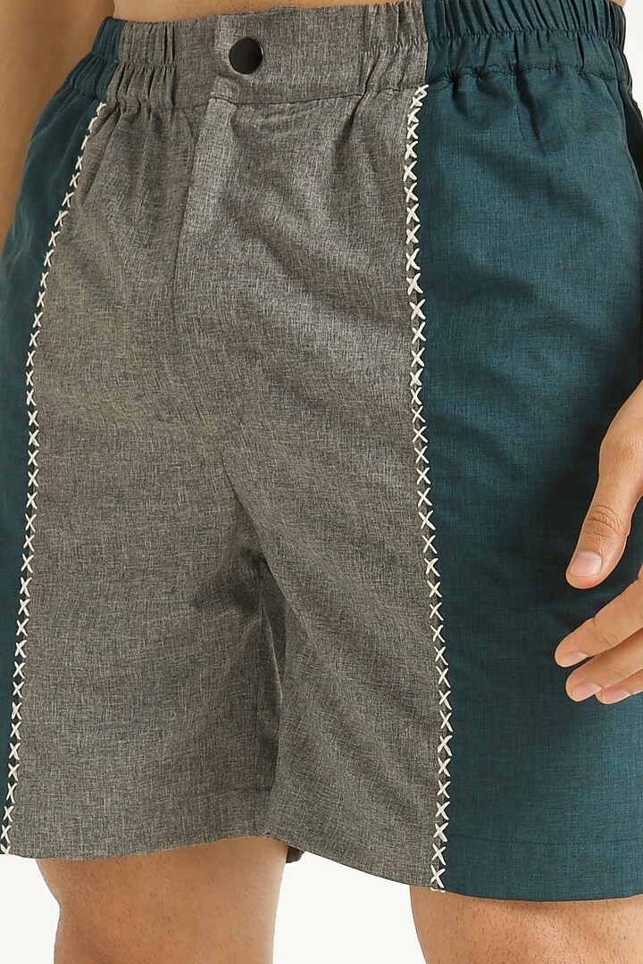 Teal & Grey Nylon Color-Blocked Shorts by Dash and Dot Men at Pernia's Pop Up Shop