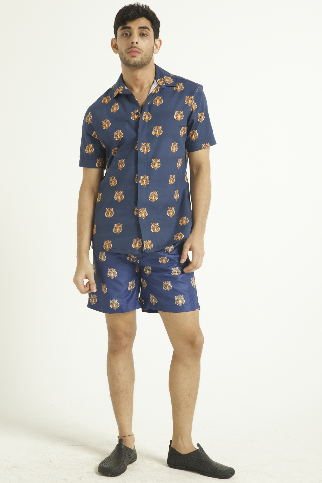 Navy Blue Printed Swim Shorts by Dash and Dot Men