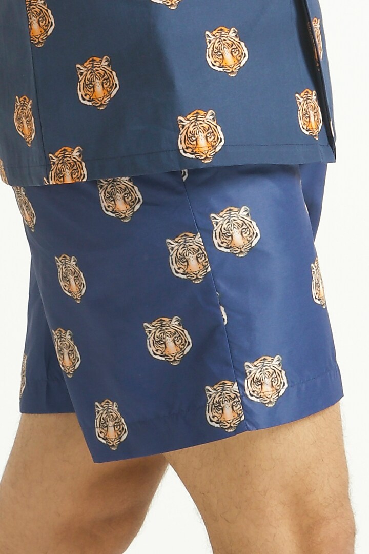 Navy Blue Printed Swim Shorts by Dash and Dot Men at Pernia's Pop Up Shop