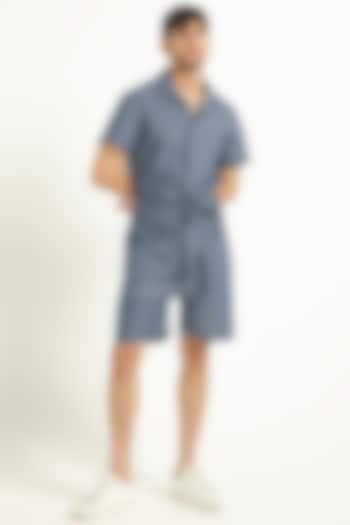 Suede Blue Cotton Playsuit by Dash and Dot Men